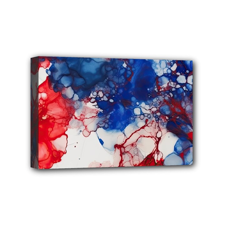 Red White and Blue Alcohol Ink American Patriotic  Flag Colors Alcohol Ink Mini Canvas 6  x 4  (Stretched)