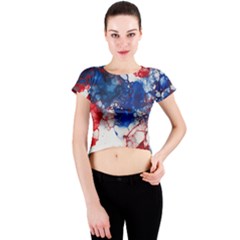 Red White And Blue Alcohol Ink American Patriotic  Flag Colors Alcohol Ink Crew Neck Crop Top by PodArtist