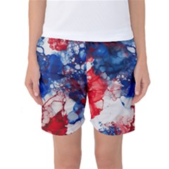 Red White And Blue Alcohol Ink American Patriotic  Flag Colors Alcohol Ink Women s Basketball Shorts by PodArtist