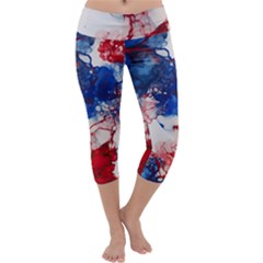 Red White And Blue Alcohol Ink American Patriotic  Flag Colors Alcohol Ink Capri Yoga Leggings by PodArtist