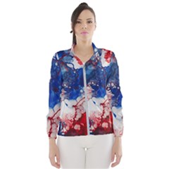 Red White And Blue Alcohol Ink American Patriotic  Flag Colors Alcohol Ink Women s Windbreaker by PodArtist