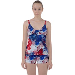 Red White And Blue Alcohol Ink American Patriotic  Flag Colors Alcohol Ink Tie Front Two Piece Tankini by PodArtist