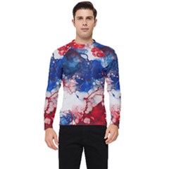Red White And Blue Alcohol Ink American Patriotic  Flag Colors Alcohol Ink Men s Long Sleeve Rash Guard by PodArtist