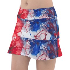 Red White And Blue Alcohol Ink American Patriotic  Flag Colors Alcohol Ink Classic Tennis Skirt by PodArtist