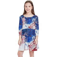 Red White And Blue Alcohol Ink American Patriotic  Flag Colors Alcohol Ink Kids  Quarter Sleeve Skater Dress by PodArtist