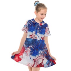 Red White And Blue Alcohol Ink American Patriotic  Flag Colors Alcohol Ink Kids  Short Sleeve Shirt Dress by PodArtist