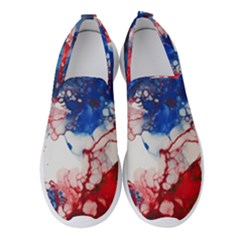 Red White And Blue Alcohol Ink American Patriotic  Flag Colors Alcohol Ink Women s Slip On Sneakers by PodArtist