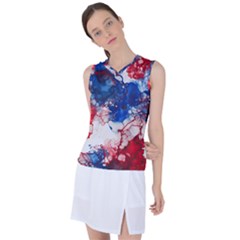 Red White And Blue Alcohol Ink American Patriotic  Flag Colors Alcohol Ink Women s Sleeveless Sports Top by PodArtist