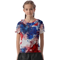 Red White And Blue Alcohol Ink American Patriotic  Flag Colors Alcohol Ink Kids  Frill Chiffon Blouse by PodArtist