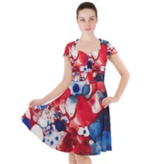 Red White And Blue Alcohol Ink France Patriotic Flag Colors Alcohol Ink  Cap Sleeve Midi Dress by PodArtist