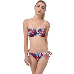 Red White And Blue Alcohol Ink France Patriotic Flag Colors Alcohol Ink  Twist Bandeau Bikini Set by PodArtist