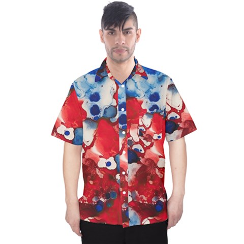 Red White And Blue Alcohol Ink France Patriotic Flag Colors Alcohol Ink  Men s Hawaii Shirt by PodArtist