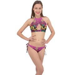 Dancing Colorful Disco Cross Front Halter Bikini Set by Bajindul