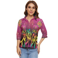 Dancing Colorful Disco Women s Quarter Sleeve Pocket Shirt