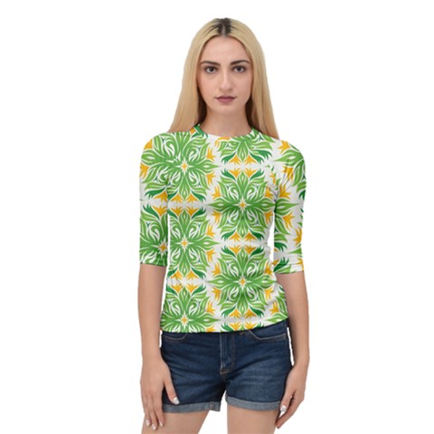 Green Pattern Retro Wallpaper Quarter Sleeve Raglan T-shirt by Bajindul