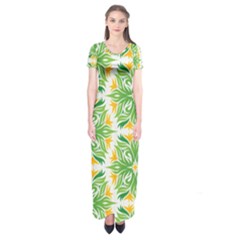 Green Pattern Retro Wallpaper Short Sleeve Maxi Dress by Bajindul