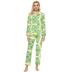 Green Pattern Retro Wallpaper Womens  Long Sleeve Velvet Pocket Pajamas Set