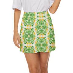 Green Pattern Retro Wallpaper Mini Front Wrap Skirt