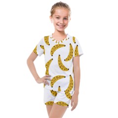 Banana Fruit Yellow Summer Kids  Mesh T-shirt And Shorts Set