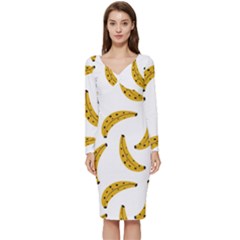 Banana Fruit Yellow Summer Long Sleeve V-neck Bodycon Dress 