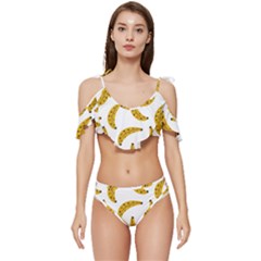 Banana Fruit Yellow Summer Ruffle Edge Tie Up Bikini Set	