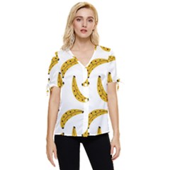 Banana Fruit Yellow Summer Bow Sleeve Button Up Top by Mariart