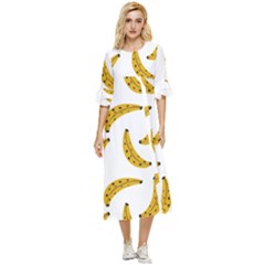 Banana Fruit Yellow Summer Double Cuff Midi Dress