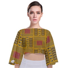 Digital Paper African Tribal Tie Back Butterfly Sleeve Chiffon Top