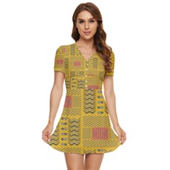 Digital Paper African Tribal V-neck High Waist Chiffon Mini Dress