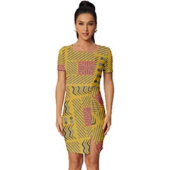 Digital Paper African Tribal Fitted Knot Split End Bodycon Dress