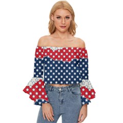 Illustrations Stars Off Shoulder Flutter Bell Sleeve Top