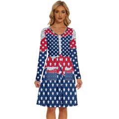 Illustrations Stars Long Sleeve Dress With Pocket