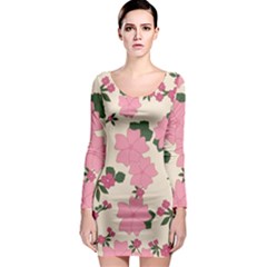 Floral Vintage Flowers Long Sleeve Bodycon Dress