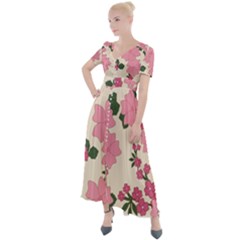 Floral Vintage Flowers Button Up Short Sleeve Maxi Dress
