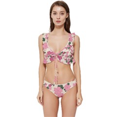 Floral Vintage Flowers Low Cut Ruffle Edge Bikini Set by Dutashop