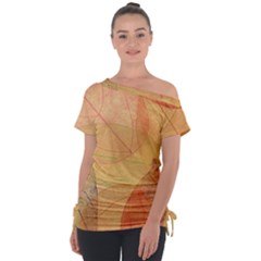 Leaves Patterns Colorful Leaf Pattern Off Shoulder Tie-Up T-Shirt