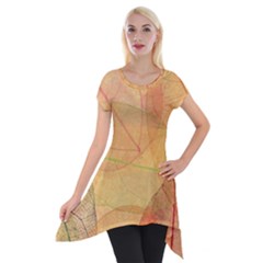 Leaves Patterns Colorful Leaf Pattern Short Sleeve Side Drop Tunic