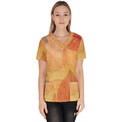 Leaves Patterns Colorful Leaf Pattern Women s V-neck Scrub Top