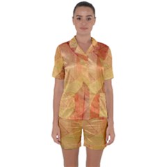 Leaves Patterns Colorful Leaf Pattern Satin Short Sleeve Pajamas Set