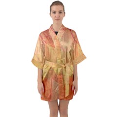 Leaves Patterns Colorful Leaf Pattern Half Sleeve Satin Kimono 