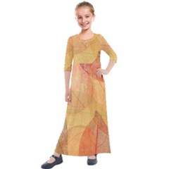 Leaves Patterns Colorful Leaf Pattern Kids  Quarter Sleeve Maxi Dress