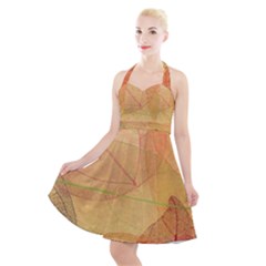 Leaves Patterns Colorful Leaf Pattern Halter Party Swing Dress 