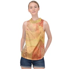 Leaves Patterns Colorful Leaf Pattern High Neck Satin Top