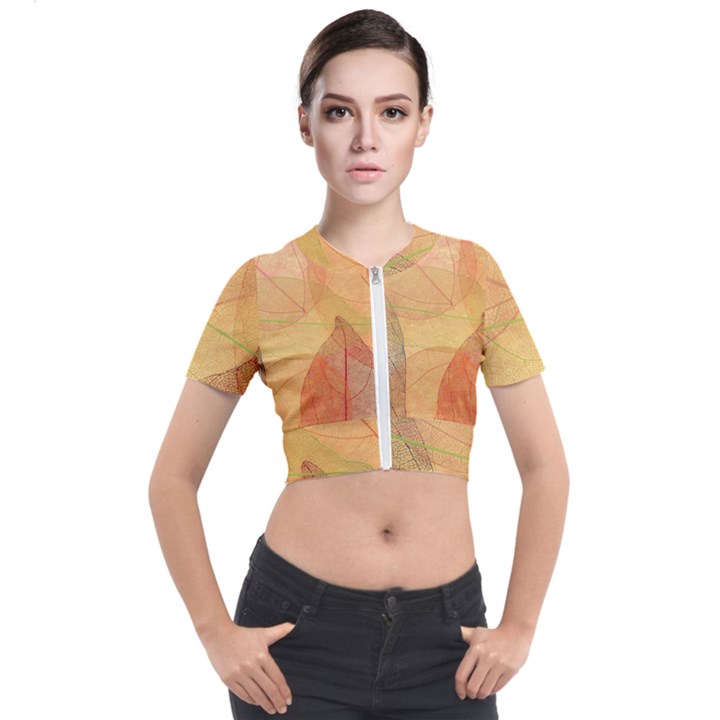 Leaves Patterns Colorful Leaf Pattern Short Sleeve Cropped Jacket