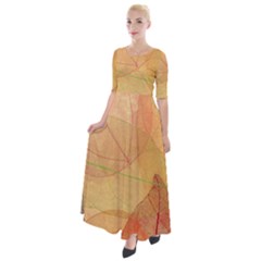 Leaves Patterns Colorful Leaf Pattern Half Sleeves Maxi Dress