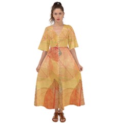 Leaves Patterns Colorful Leaf Pattern Kimono Sleeve Boho Dress