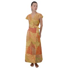 Leaves Patterns Colorful Leaf Pattern Flutter Sleeve Maxi Dress