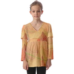 Leaves Patterns Colorful Leaf Pattern Kids  V Neck Casual Top