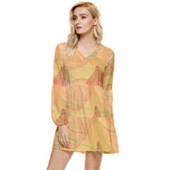 Leaves Patterns Colorful Leaf Pattern Tiered Long Sleeve Mini Dress