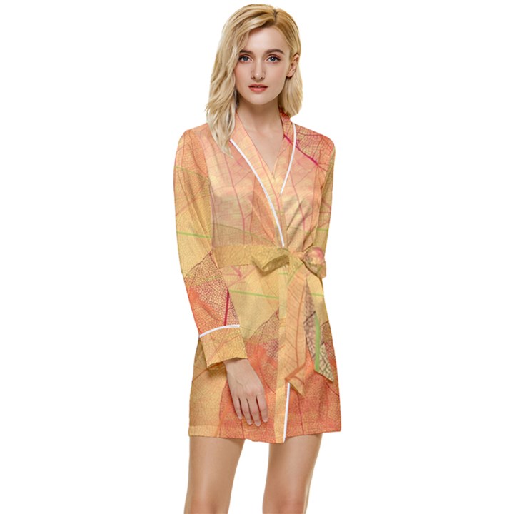 Leaves Patterns Colorful Leaf Pattern Long Sleeve Satin Robe